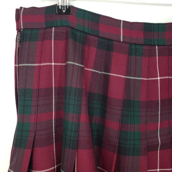 Lairds of Scotland Tartan Plaid Pleated Midi Skirt Wool Maroon Green Stuart Clan - Picture 7 of 9
